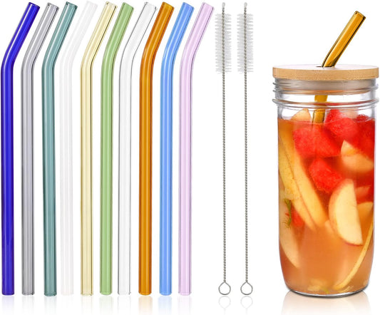 Reusable Bent Glass Drinking Straws,9''x10 mm Colorful Glass Straws