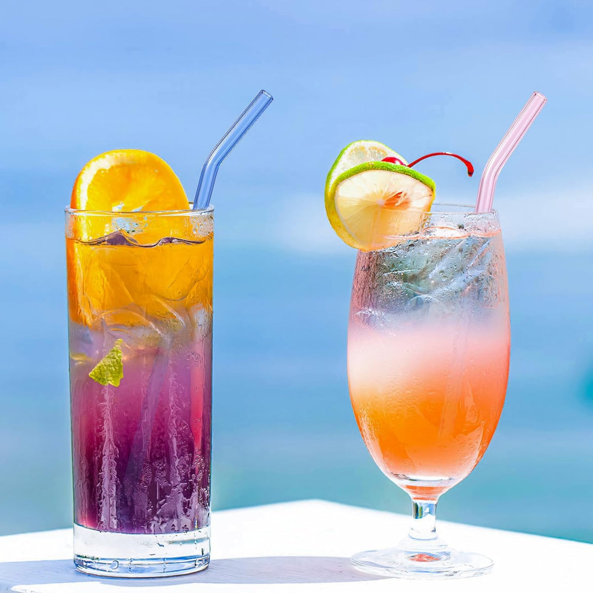 Reusable Bent Glass Drinking Straws,9''x10 mm Colorful Glass Straws