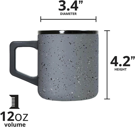 Insulated Coffee Mug - Triple-Wall Stainless Steel Summit Travel Cup for Hot and Cold Drinks - Thermal Coffee Mug with Lid and Handle for Camping, Office & Travel 12oz - Grey Speckle