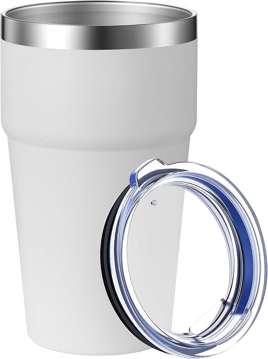 16oz Stainless Steel Tumbler Travel Coffee Mug with Lids Double Wall Insulated Coffee Cup for Home, Office, Travel Great Gift for Women (White)