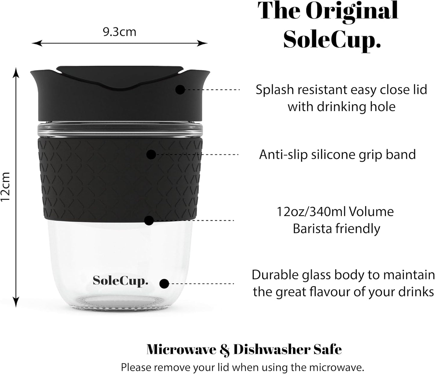 Reusable Strengthened Glass Travel Cup - Spill Proof Coffee Mug - 12oz/340ml BPA-Free Hot Drink Travel Mug with Lid & Silicone Band (Gray and Blue, 12oz)