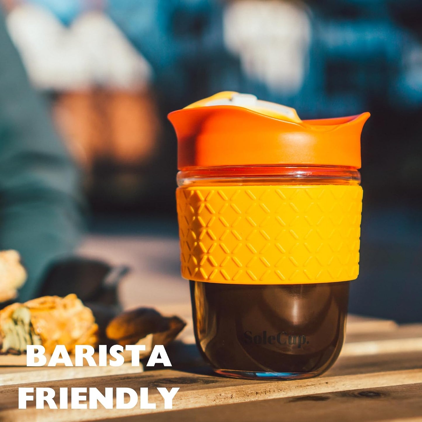Reusable Strengthened Glass Travel Cup - Spill Proof Coffee Mug - 12oz/340ml BPA-Free Hot Drink Travel Mug with Lid & Silicone Band (Gray and Blue, 12oz)