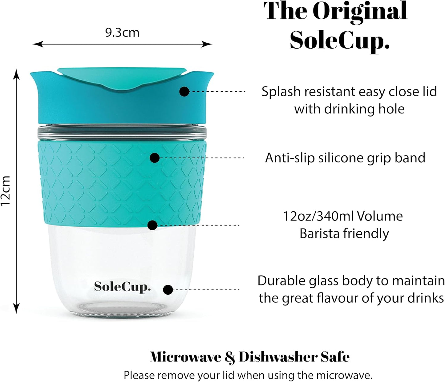 Reusable Strengthened Glass Travel Cup - Spill Proof Coffee Mug - 12oz/340ml BPA-Free Hot Drink Travel Mug with Lid & Silicone Band (Gray and Blue, 12oz)