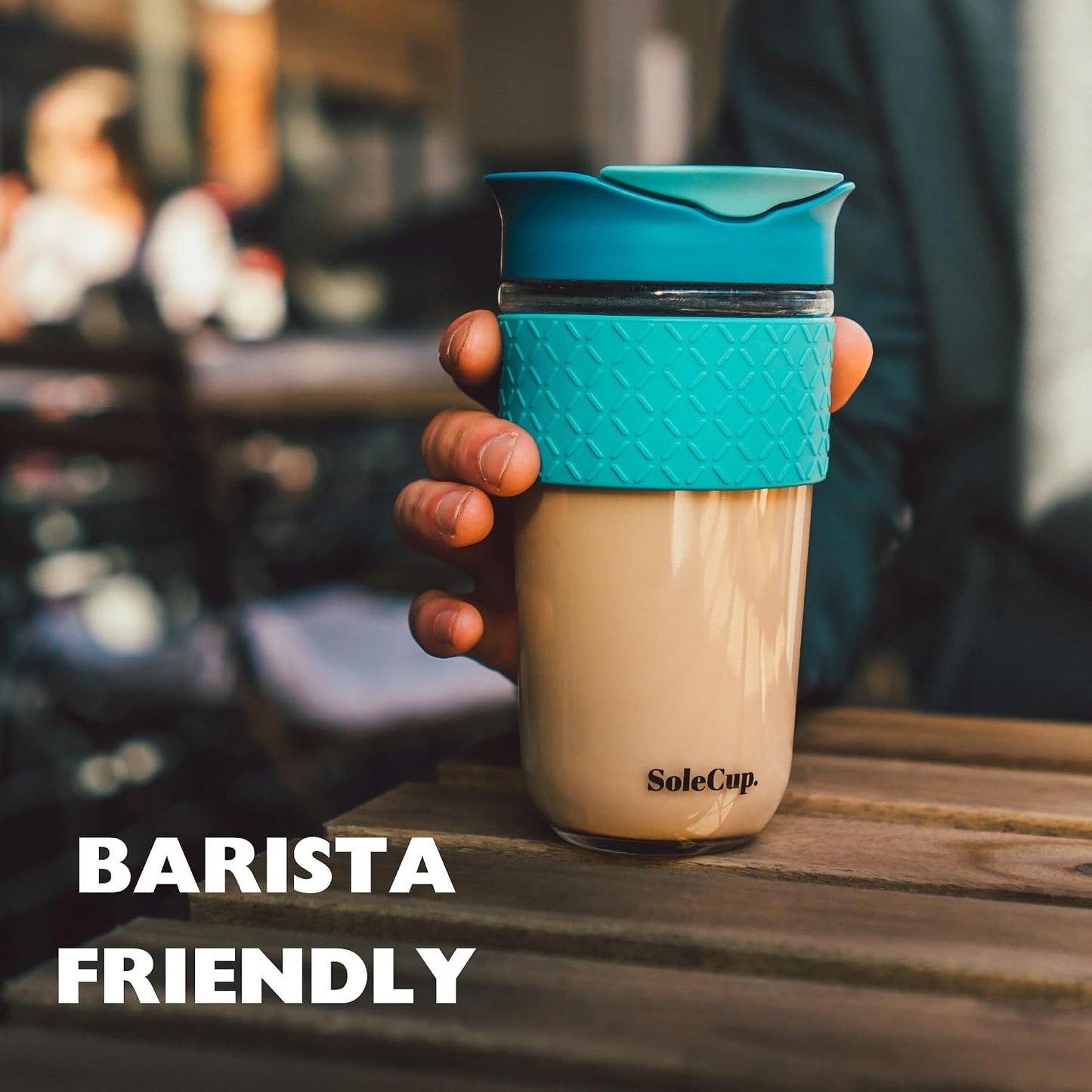 Reusable Strengthened Glass Travel Cup - Spill Proof Coffee Mug - 12oz/340ml BPA-Free Hot Drink Travel Mug with Lid & Silicone Band (Gray and Blue, 12oz)