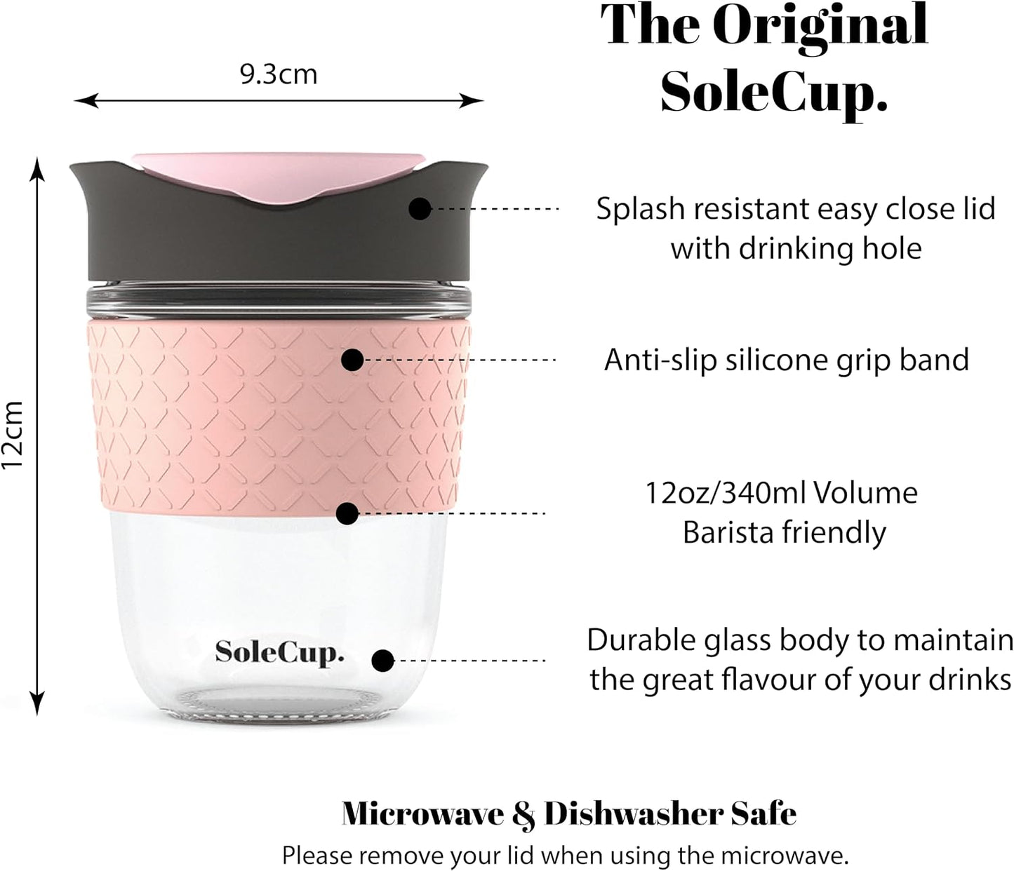 Reusable Strengthened Glass Travel Cup - Spill Proof Coffee Mug - 12oz/340ml BPA-Free Hot Drink Travel Mug with Lid & Silicone Band (Gray and Blue, 12oz)