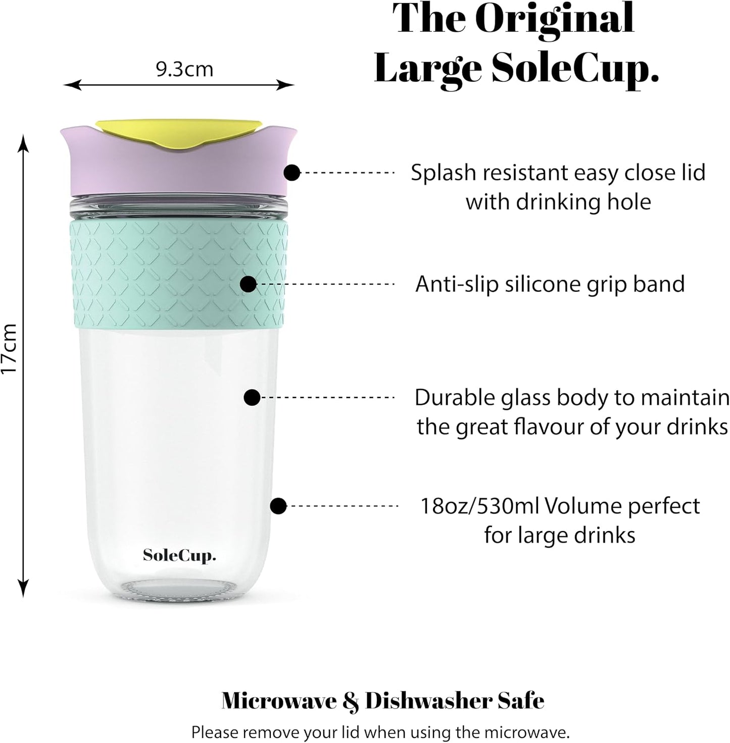 Reusable Strengthened Glass Travel Cup - Spill Proof Coffee Mug - 12oz/340ml BPA-Free Hot Drink Travel Mug with Lid & Silicone Band (Gray and Blue, 12oz)
