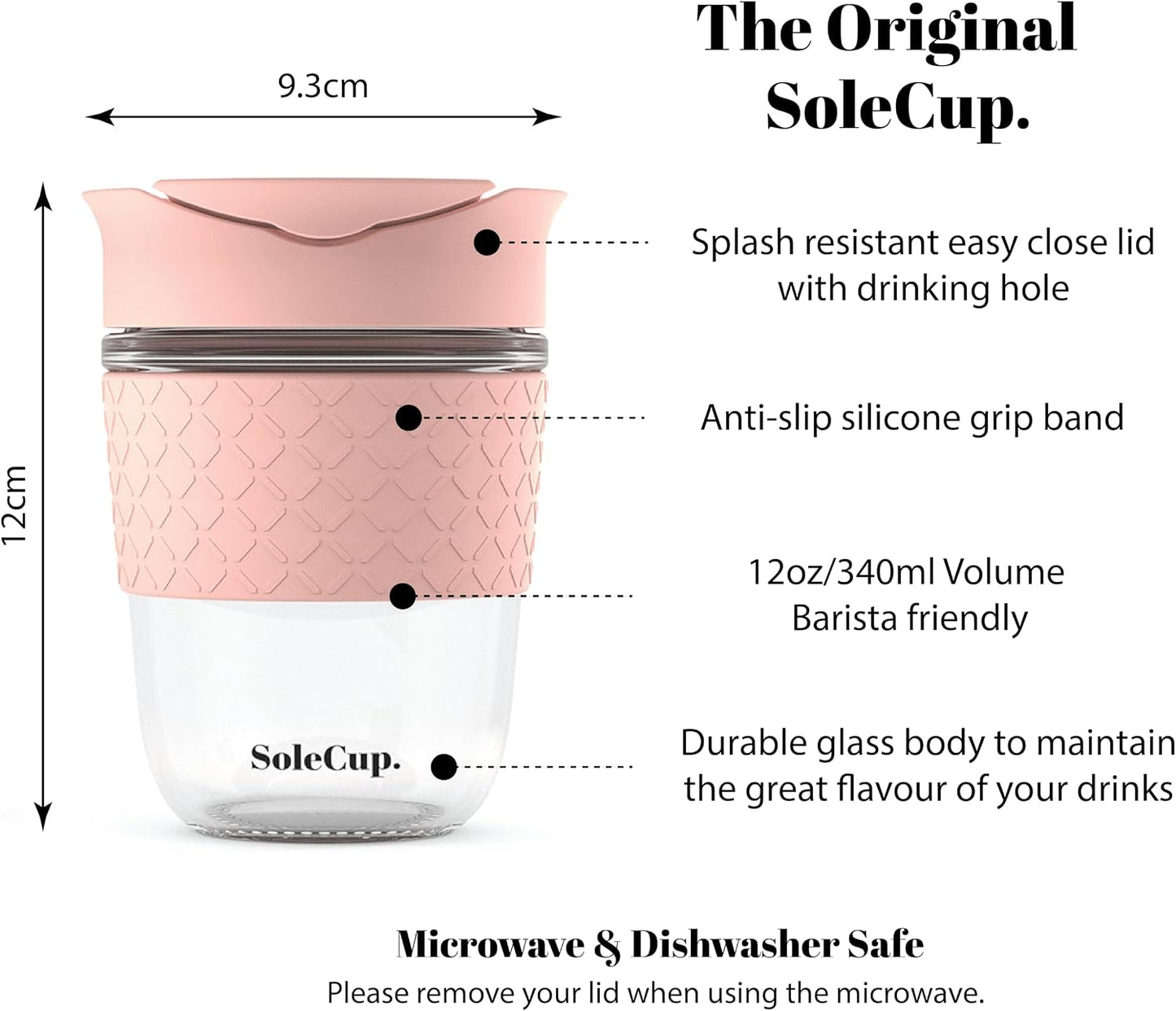Reusable Strengthened Glass Travel Cup - Spill Proof Coffee Mug - 12oz/340ml BPA-Free Hot Drink Travel Mug with Lid & Silicone Band (Gray and Blue, 12oz)
