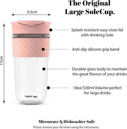 Reusable Strengthened Glass Travel Cup - Spill Proof Coffee Mug - 12oz/340ml BPA-Free Hot Drink Travel Mug with Lid & Silicone Band (Gray and Blue, 12oz)