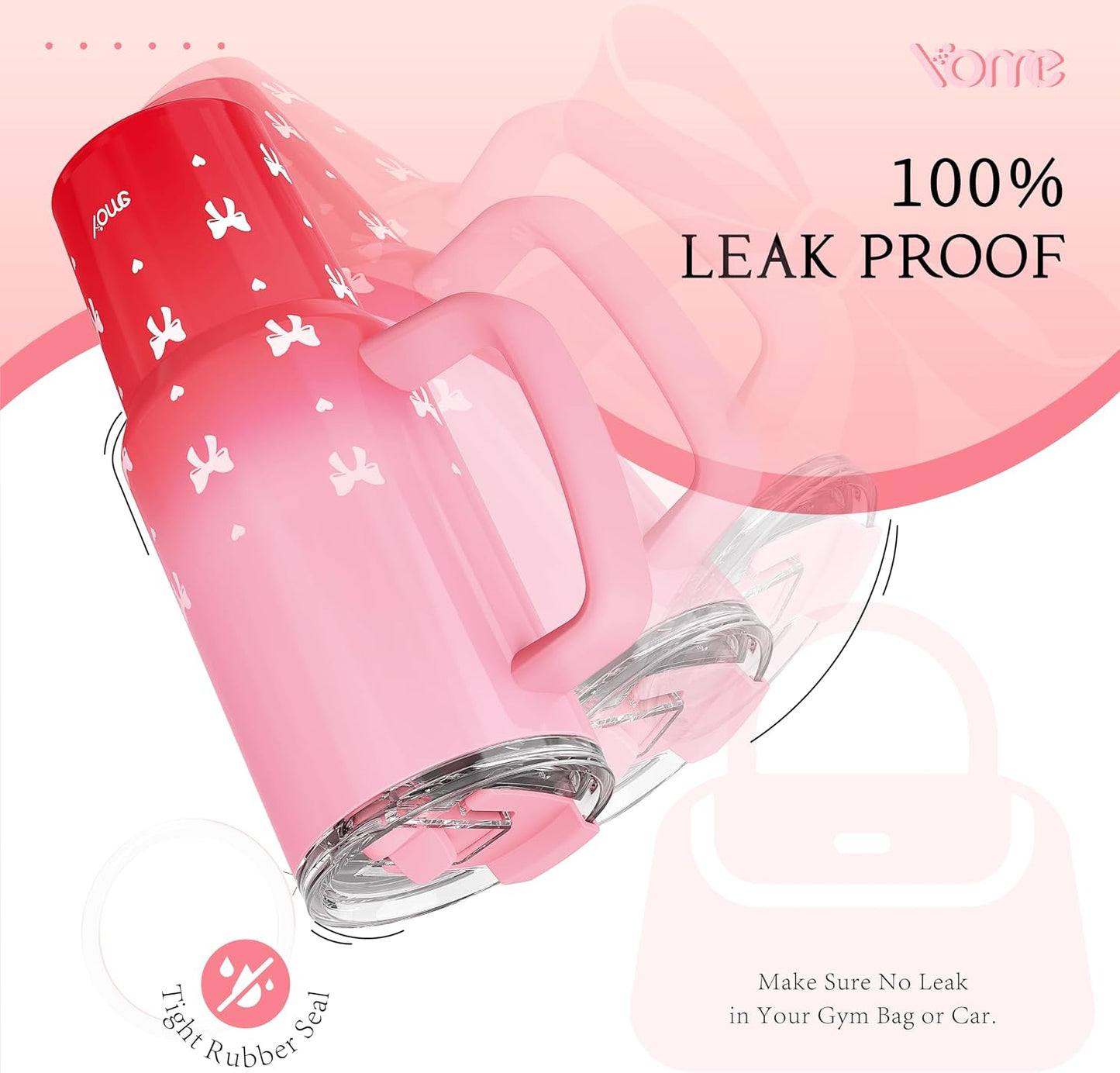 YOME 40oz Bow Cherry Tumbler Handle and Flip Straw | Stainless Steel Insulated Cute Water Bottle | Keeps Drinks Cold | Dishwasher Safe | Cupholder Friendly | Gift Gym Travel Yoga - Colors A