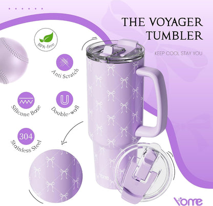 YOME 40oz Bow Cherry Tumbler Handle and Flip Straw | Stainless Steel Insulated Cute Water Bottle | Keeps Drinks Cold | Dishwasher Safe | Cupholder Friendly | Gift Gym Travel Yoga - Colors A