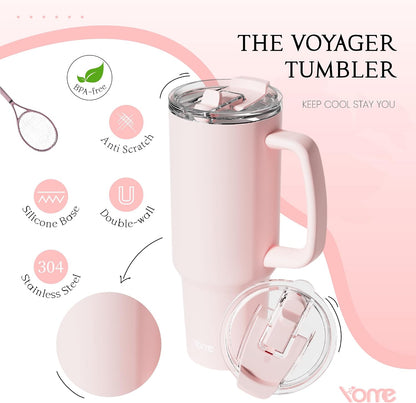 YOME 40oz Bow Cherry Tumbler Handle and Flip Straw | Stainless Steel Insulated Cute Water Bottle | Keeps Drinks Cold | Dishwasher Safe | Cupholder Friendly | Gift Gym Travel Yoga - Colors A
