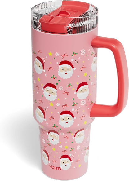 YOME 40oz Bow Cherry Tumbler Handle and Flip Straw | Stainless Steel Insulated Cute Water Bottle | Keeps Drinks Cold | Dishwasher Safe | Cupholder Friendly | Gift Gym Travel Yoga - Colors A
