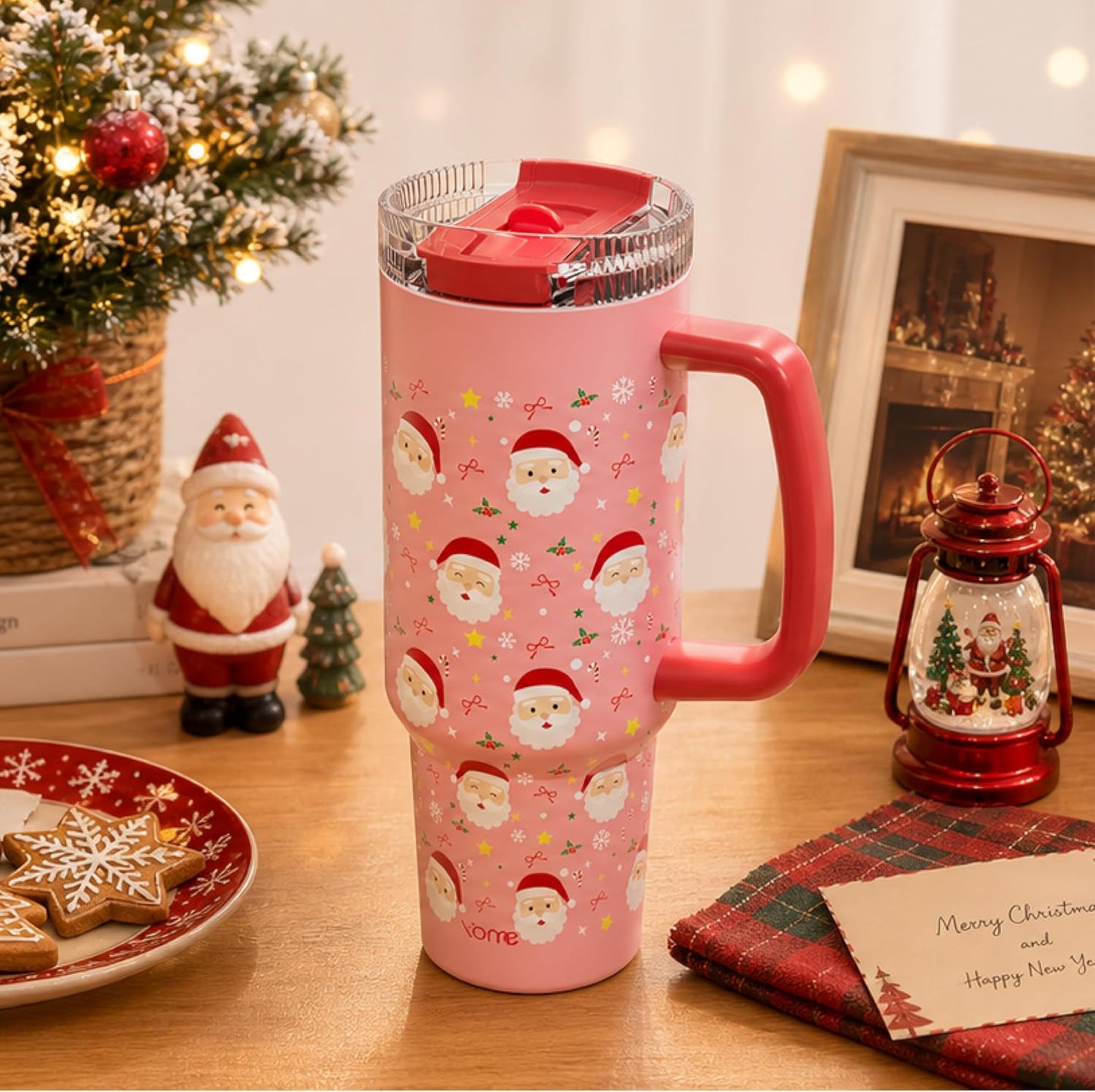 YOME 40oz Bow Cherry Tumbler Handle and Flip Straw | Stainless Steel Insulated Cute Water Bottle | Keeps Drinks Cold | Dishwasher Safe | Cupholder Friendly | Gift Gym Travel Yoga - Colors A