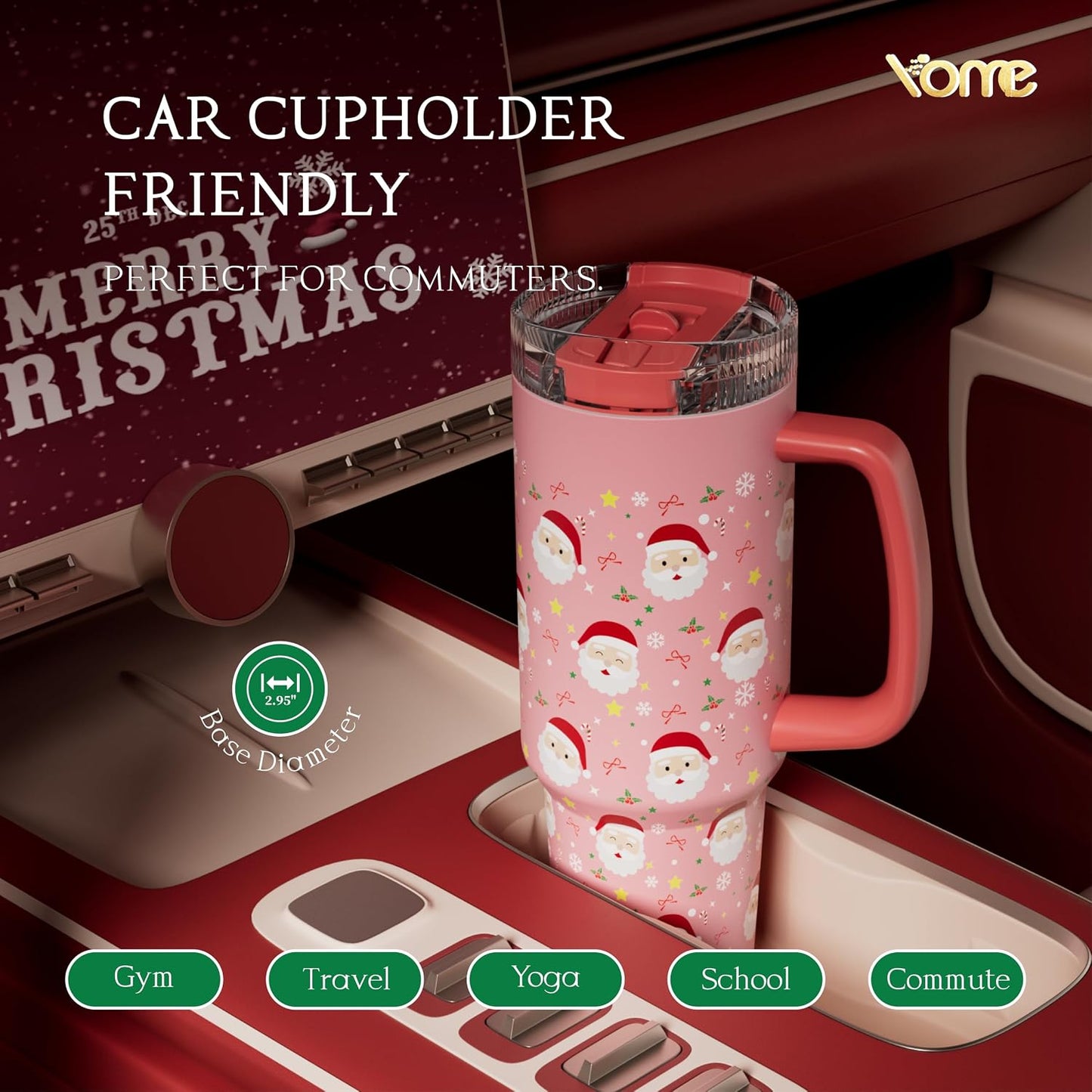 YOME 40oz Bow Cherry Tumbler Handle and Flip Straw | Stainless Steel Insulated Cute Water Bottle | Keeps Drinks Cold | Dishwasher Safe | Cupholder Friendly | Gift Gym Travel Yoga - Colors A