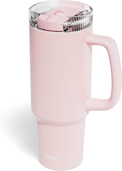 YOME 40oz Bow Cherry Tumbler Handle and Flip Straw | Stainless Steel Insulated Cute Water Bottle | Keeps Drinks Cold | Dishwasher Safe | Cupholder Friendly | Gift Gym Travel Yoga - Colors A