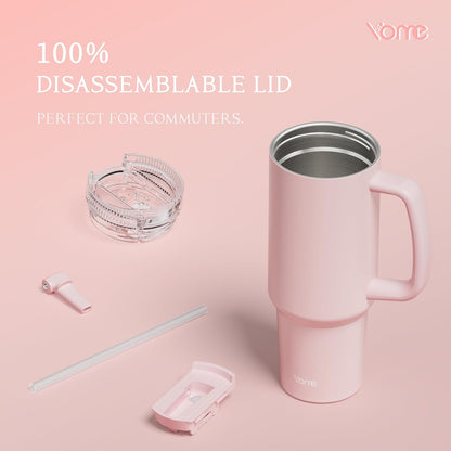 YOME 40oz Bow Cherry Tumbler Handle and Flip Straw | Stainless Steel Insulated Cute Water Bottle | Keeps Drinks Cold | Dishwasher Safe | Cupholder Friendly | Gift Gym Travel Yoga - Colors A