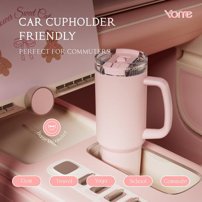 YOME 40oz Bow Cherry Tumbler Handle and Flip Straw | Stainless Steel Insulated Cute Water Bottle | Keeps Drinks Cold | Dishwasher Safe | Cupholder Friendly | Gift Gym Travel Yoga - Colors A