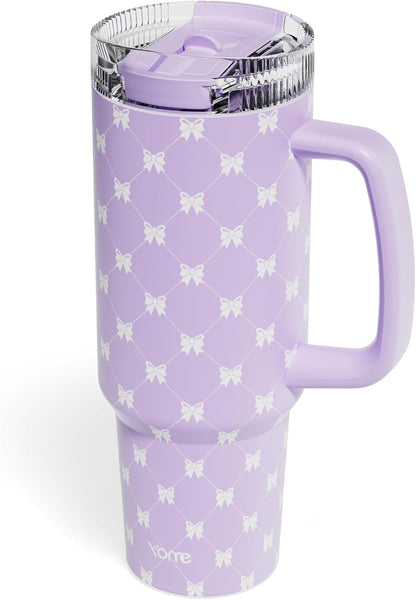 YOME 40oz Bow Cherry Tumbler Handle and Flip Straw | Stainless Steel Insulated Cute Water Bottle | Keeps Drinks Cold | Dishwasher Safe | Cupholder Friendly | Gift Gym Travel Yoga - Colors A