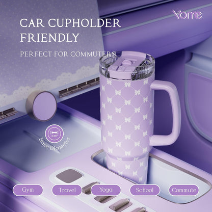 YOME 40oz Bow Cherry Tumbler Handle and Flip Straw | Stainless Steel Insulated Cute Water Bottle | Keeps Drinks Cold | Dishwasher Safe | Cupholder Friendly | Gift Gym Travel Yoga - Colors A