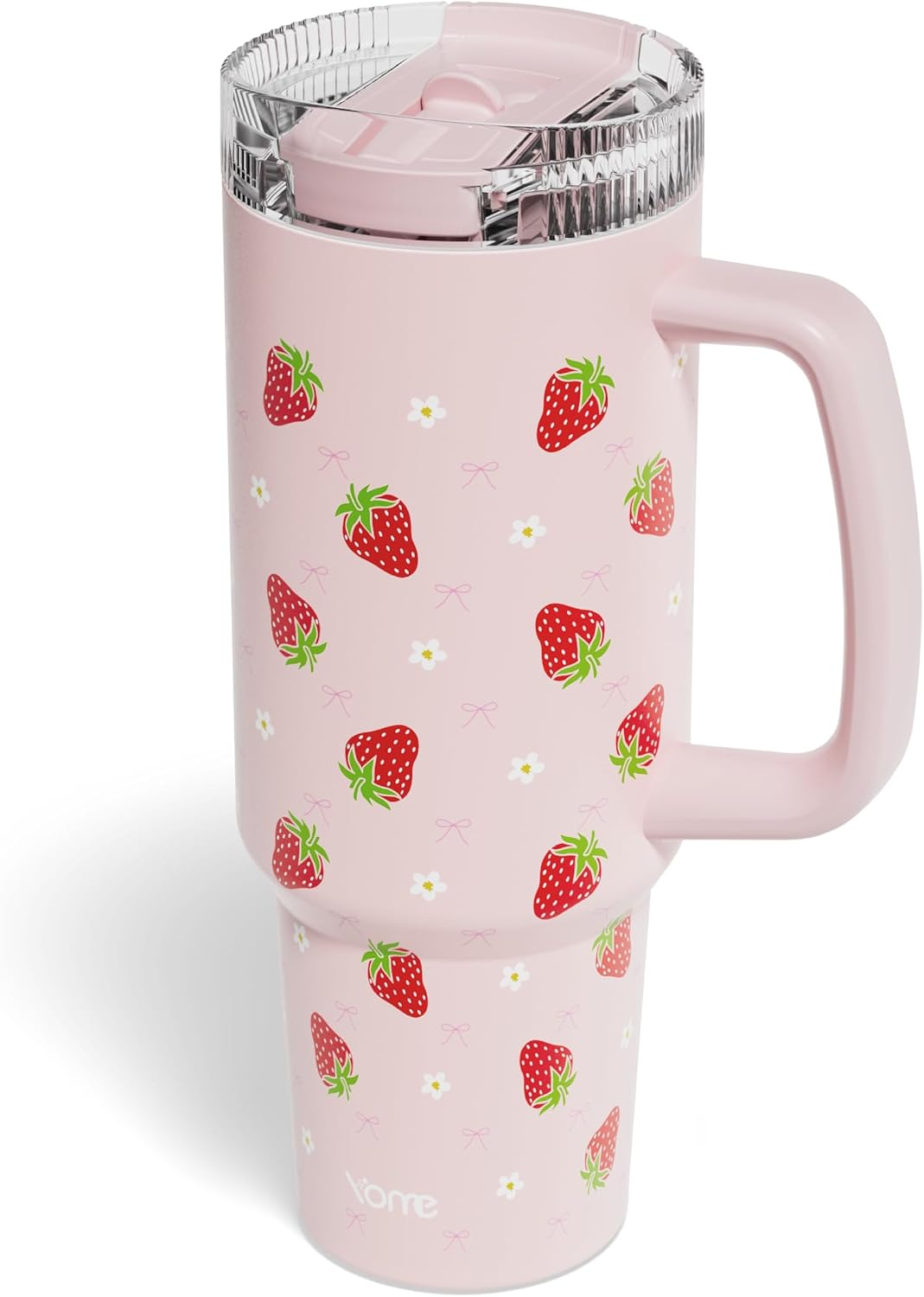 YOME 40oz Bow Cherry Tumbler Handle and Flip Straw | Stainless Steel Insulated Cute Water Bottle | Keeps Drinks Cold | Dishwasher Safe | Cupholder Friendly | Gift Gym Travel Yoga - Colors A
