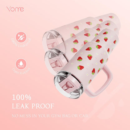 YOME 40oz Bow Cherry Tumbler Handle and Flip Straw | Stainless Steel Insulated Cute Water Bottle | Keeps Drinks Cold | Dishwasher Safe | Cupholder Friendly | Gift Gym Travel Yoga - Colors A