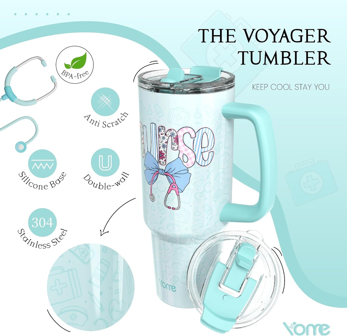YOME 40oz Bow Cherry Tumbler Handle and Flip Straw | Stainless Steel Insulated Cute Water Bottle | Keeps Drinks Cold | Dishwasher Safe | Cupholder Friendly | Gift Gym Travel Yoga - Colors A