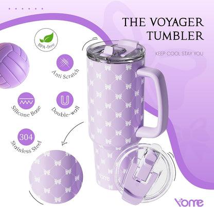 YOME 40oz Bow Cherry Tumbler Handle and Flip Straw | Stainless Steel Insulated Cute Water Bottle | Keeps Drinks Cold | Dishwasher Safe | Cupholder Friendly | Gift Gym Travel Yoga - Colors A
