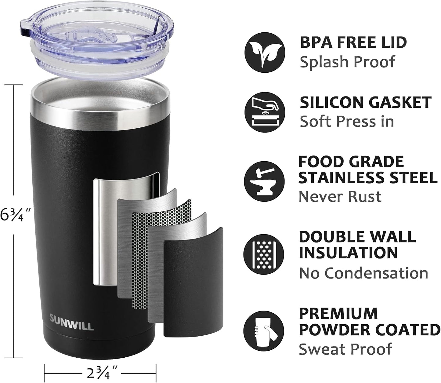 Travel Coffee Tumbler 20 oz, Insulated Mug with Lid, Stainless Steel Cup for Outdoor, Powder Coated Navy