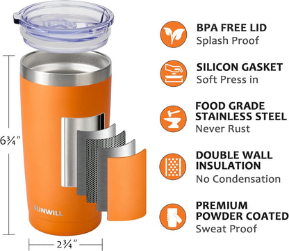 Travel Coffee Tumbler 20 oz, Insulated Mug with Lid, Stainless Steel Cup for Outdoor, Powder Coated Navy