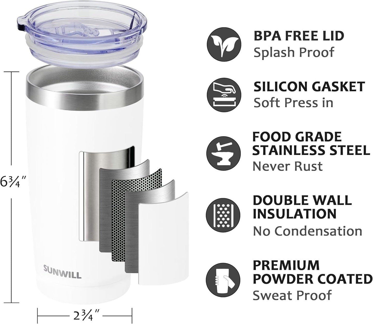 Travel Coffee Tumbler 20 oz, Insulated Mug with Lid, Stainless Steel Cup for Outdoor, Powder Coated Navy