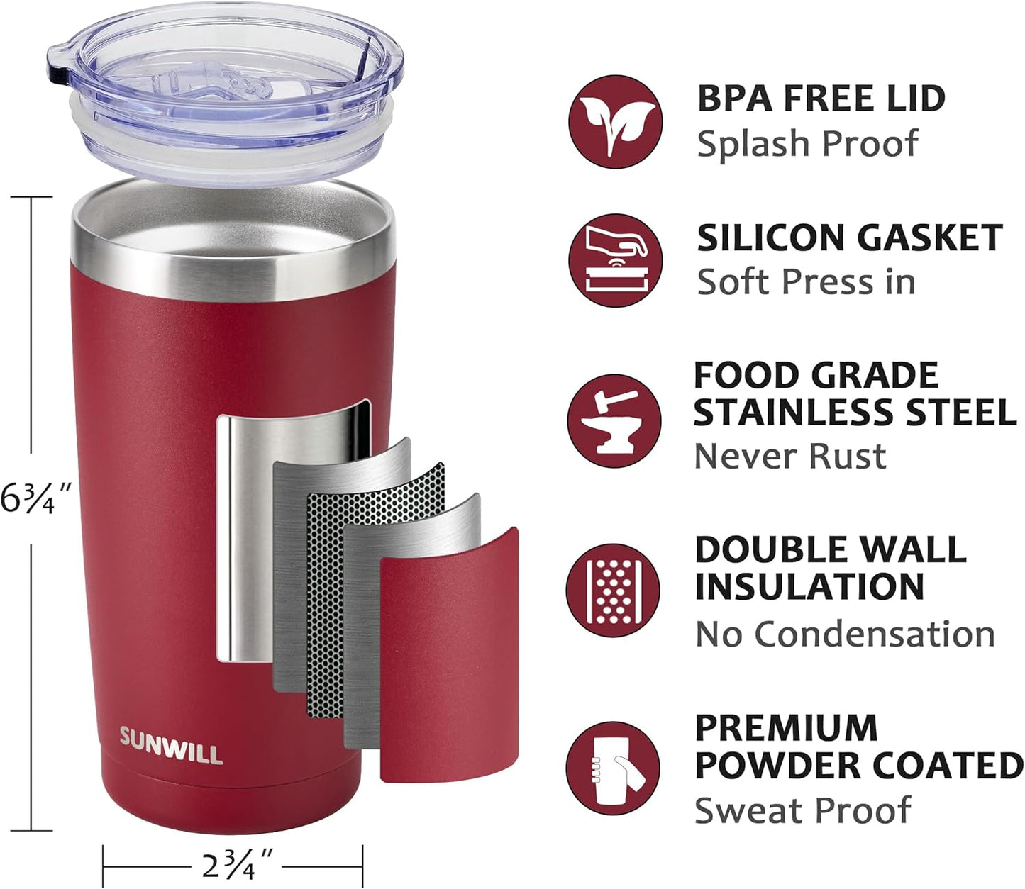Travel Coffee Tumbler 20 oz, Insulated Mug with Lid, Stainless Steel Cup for Outdoor, Powder Coated Navy