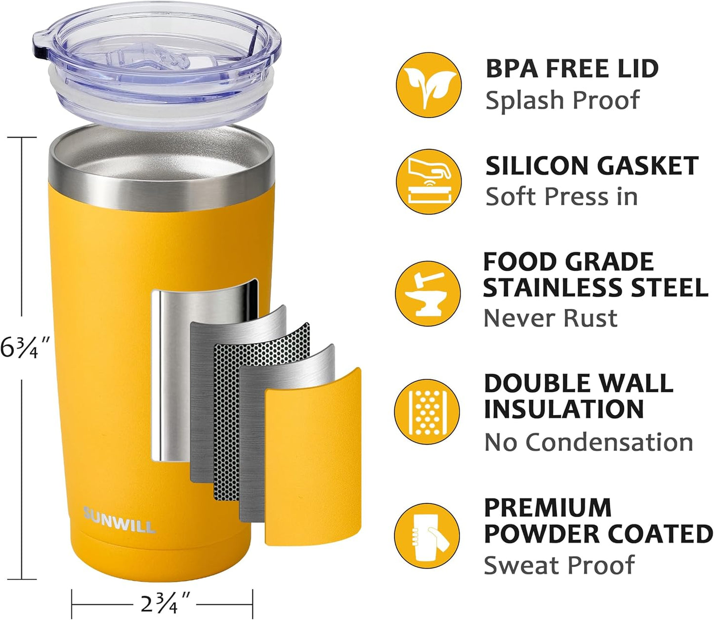 Travel Coffee Tumbler 20 oz, Insulated Mug with Lid, Stainless Steel Cup for Outdoor, Powder Coated Navy