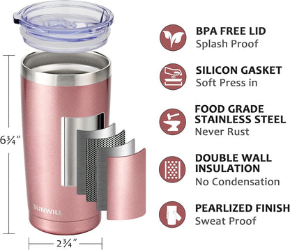 Travel Coffee Tumbler 20 oz, Insulated Mug with Lid, Stainless Steel Cup for Outdoor, Powder Coated Navy