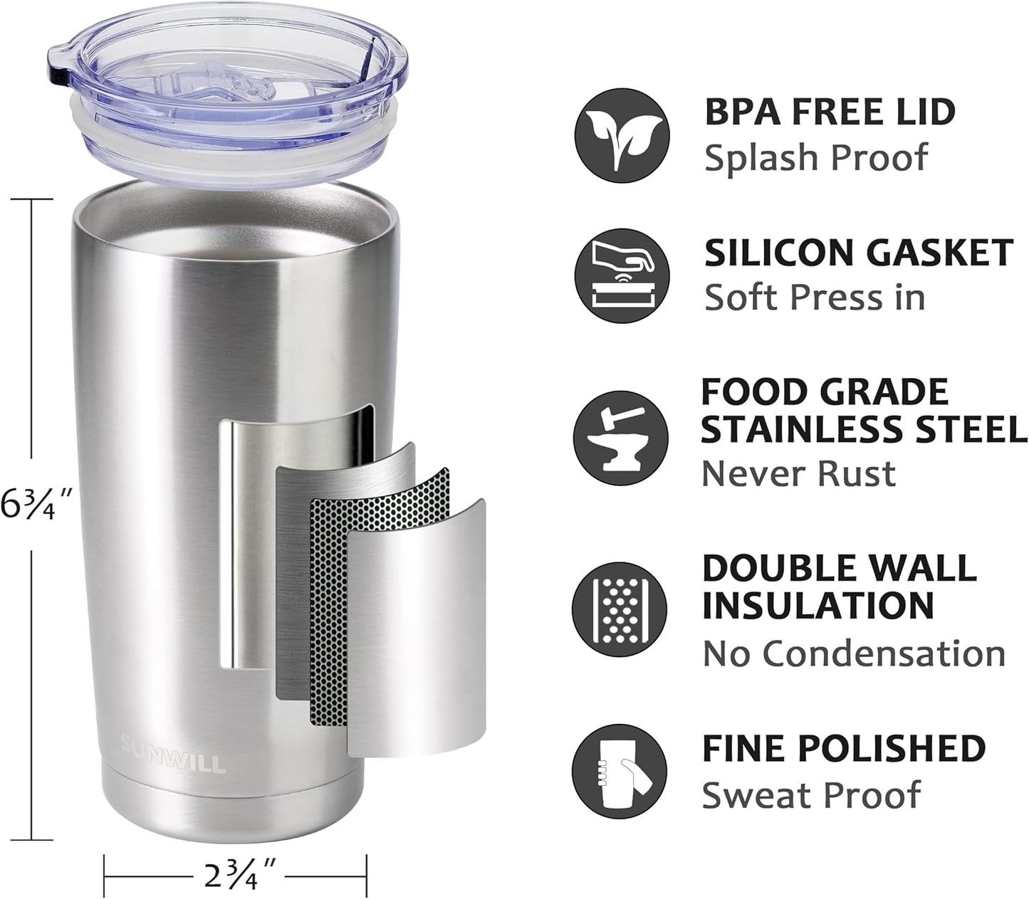 Travel Coffee Tumbler 20 oz, Insulated Mug with Lid, Stainless Steel Cup for Outdoor, Powder Coated Navy