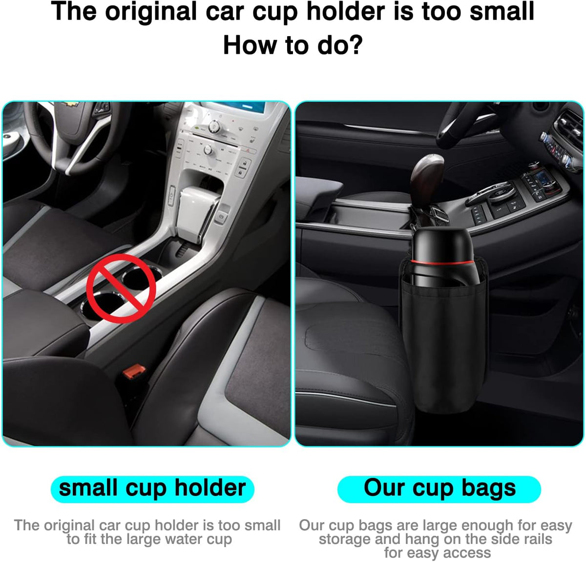 Cup Holder Large Cup Holder. Auto Water Bottle Holder Bag .Car Water Cup Storage Bag Large 30/50 oz. Bottles & Big Drinks. Hanging Multi-Function mini Storage Bag for Cars