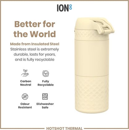 Insulated Travel Mug, 360 ml/12 oz, Leak Proof, Triple Lock Secure, Spill-Free in Transit, Hygienic Cover, Easy-to-Clean, Perfect On-The-Go, Cream, Stainless Steel