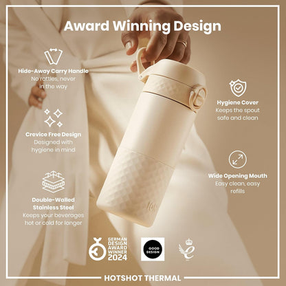 Insulated Travel Mug, 360 ml/12 oz, Leak Proof, Triple Lock Secure, Spill-Free in Transit, Hygienic Cover, Easy-to-Clean, Perfect On-The-Go, Cream, Stainless Steel