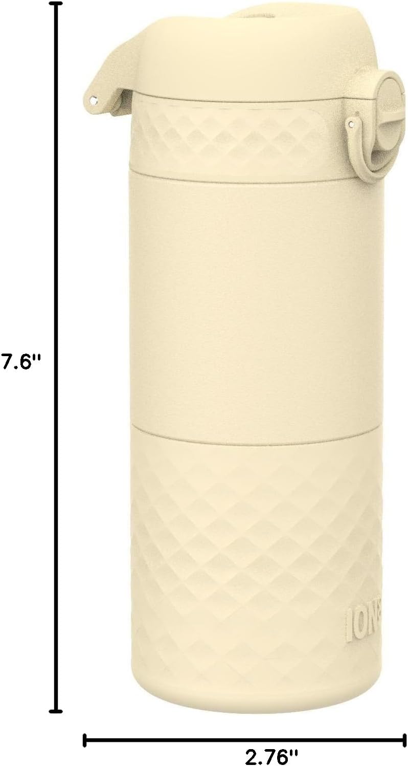 Insulated Travel Mug, 360 ml/12 oz, Leak Proof, Triple Lock Secure, Spill-Free in Transit, Hygienic Cover, Easy-to-Clean, Perfect On-The-Go, Cream, Stainless Steel
