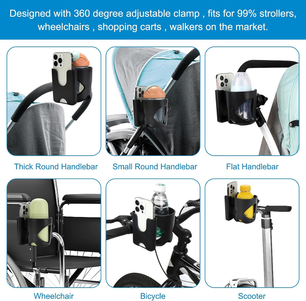 Stroller Cup Holder, Cup Holder for Walker Bike Wheelchair