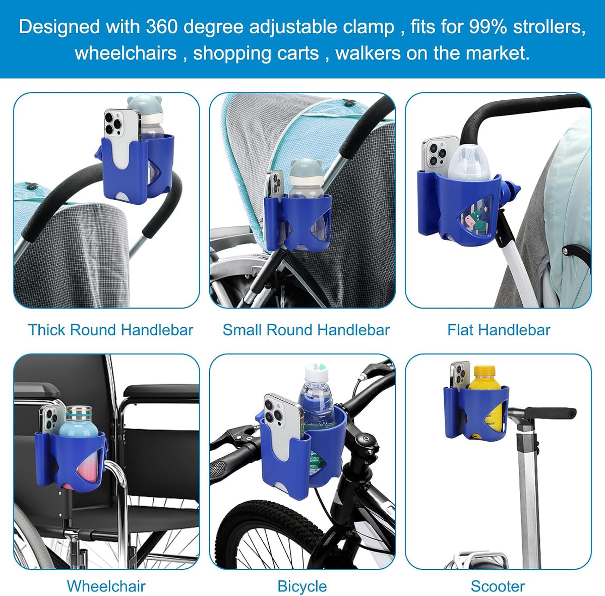 Stroller Cup Holder, Cup Holder for Walker Bike Wheelchair