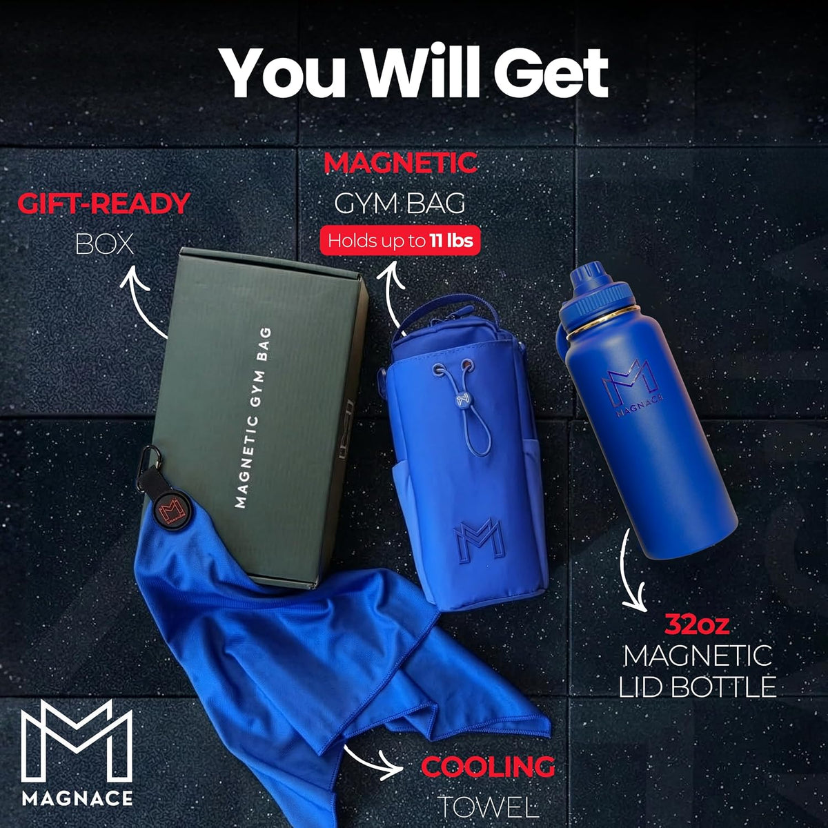 Small Magnetic Gym Bag Bundle, Water Bottle Holder, Sling Bag for Men Women
