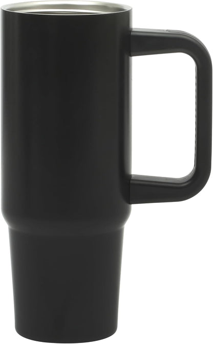 Gibson Home Marina 29-Ounce Stainless Steel Travel Tumbler with Carry Handle and Lid, Double Wall Insulated Mug, Leak-Resistant, Fits Car Cup Holder, Matte White