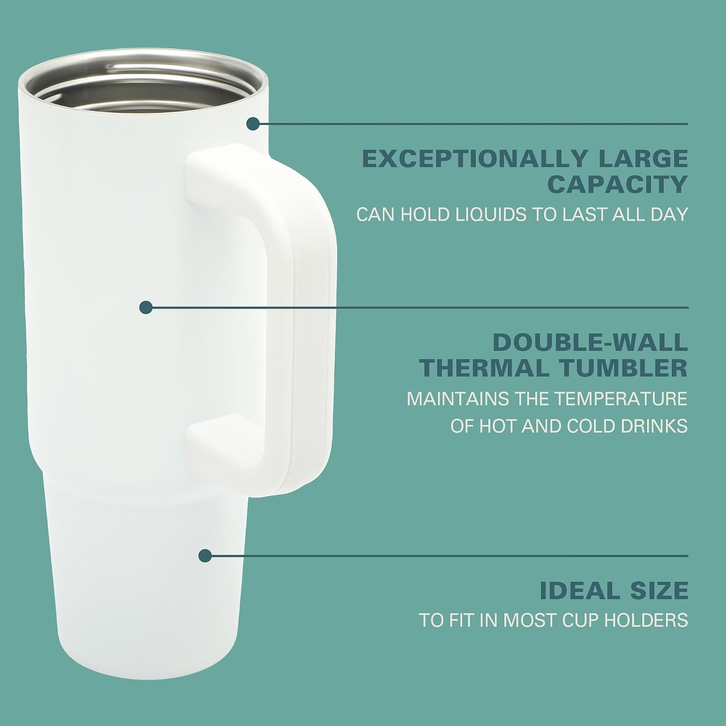 Gibson Home Marina 29-Ounce Stainless Steel Travel Tumbler with Carry Handle and Lid, Double Wall Insulated Mug, Leak-Resistant, Fits Car Cup Holder, Matte White
