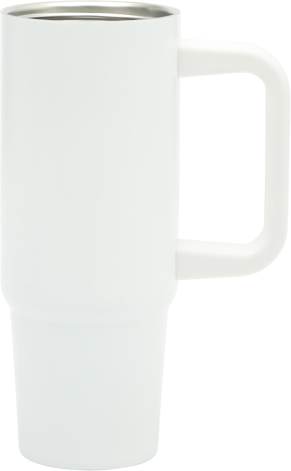 Gibson Home Marina 29-Ounce Stainless Steel Travel Tumbler with Carry Handle and Lid, Double Wall Insulated Mug, Leak-Resistant, Fits Car Cup Holder, Matte White