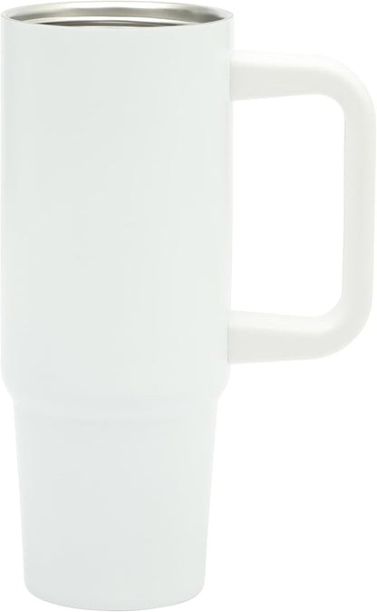 Gibson Home Marina 29-Ounce Stainless Steel Travel Tumbler with Carry Handle and Lid, Double Wall Insulated Mug, Leak-Resistant, Fits Car Cup Holder, Matte White