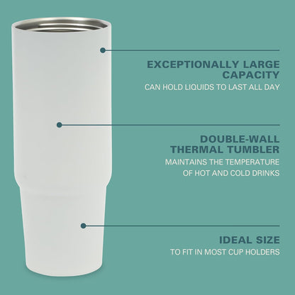 Gibson Home Marina 29-Ounce Stainless Steel Travel Tumbler with Carry Handle and Lid, Double Wall Insulated Mug, Leak-Resistant, Fits Car Cup Holder, Matte White