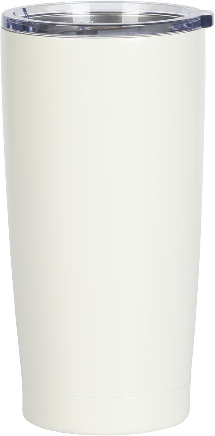 Gibson Home Marina 29-Ounce Stainless Steel Travel Tumbler with Carry Handle and Lid, Double Wall Insulated Mug, Leak-Resistant, Fits Car Cup Holder, Matte White