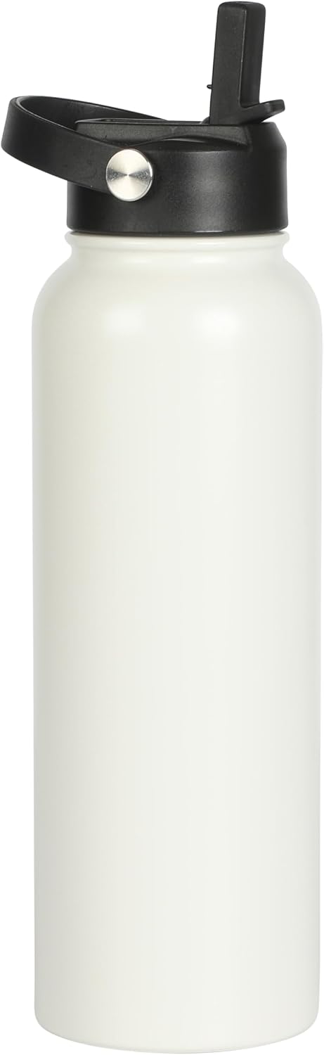 Gibson Home Marina 29-Ounce Stainless Steel Travel Tumbler with Carry Handle and Lid, Double Wall Insulated Mug, Leak-Resistant, Fits Car Cup Holder, Matte White