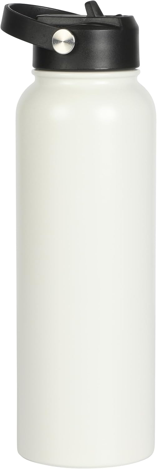Gibson Home Marina 29-Ounce Stainless Steel Travel Tumbler with Carry Handle and Lid, Double Wall Insulated Mug, Leak-Resistant, Fits Car Cup Holder, Matte White