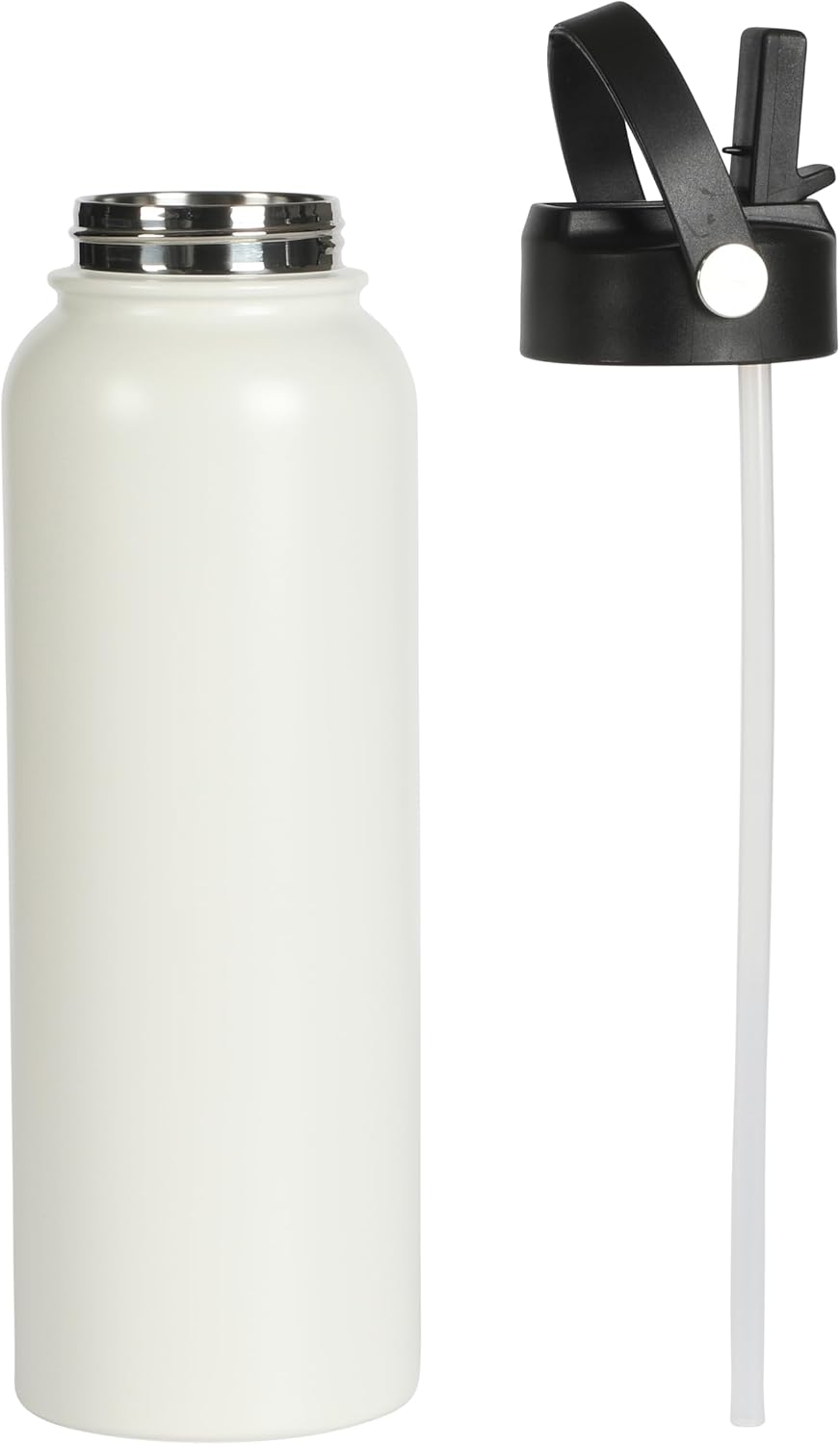Gibson Home Marina 29-Ounce Stainless Steel Travel Tumbler with Carry Handle and Lid, Double Wall Insulated Mug, Leak-Resistant, Fits Car Cup Holder, Matte White